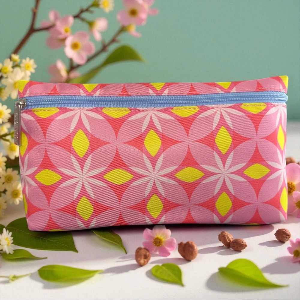 Clinique Pink and Yellow Floral Pouch
